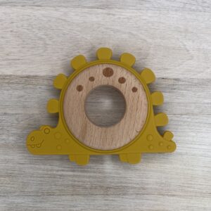 Bijtfiguur dino mosterdgeel