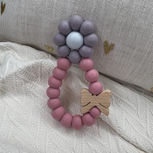 Bijtspeeltje bloem met houten strik